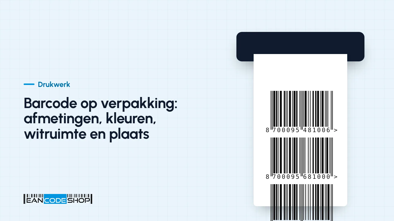 Drukproef van een productdoos met een EAN-barcode rechtsonder op de achterkant